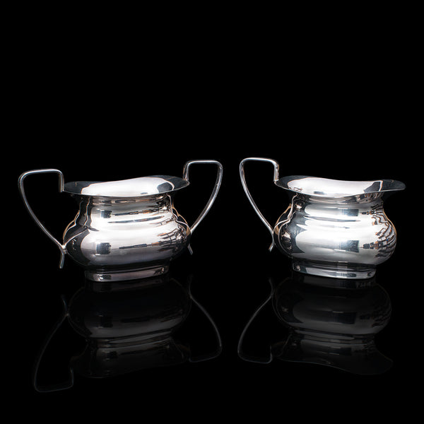 Vintage Tea Set, English, Silver Plate, Teapot, Dish, Pouring Jug, Art Deco