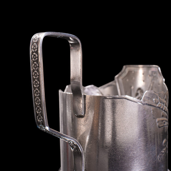 Pair Of, Vintage Podstakannik Cups, Russian, Silver Plate, USSR, Sputnik, 1950