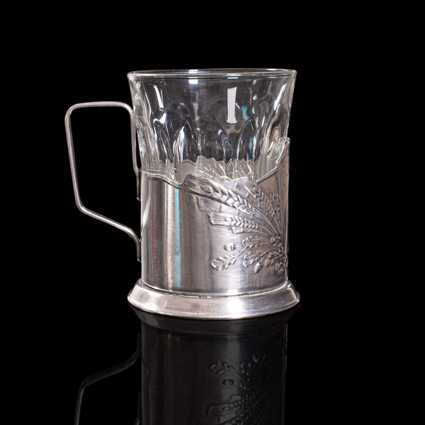 Pair Of, Vintage Podstakannik Cups, Russian, Silver Plate, USSR, Sputnik, 1950