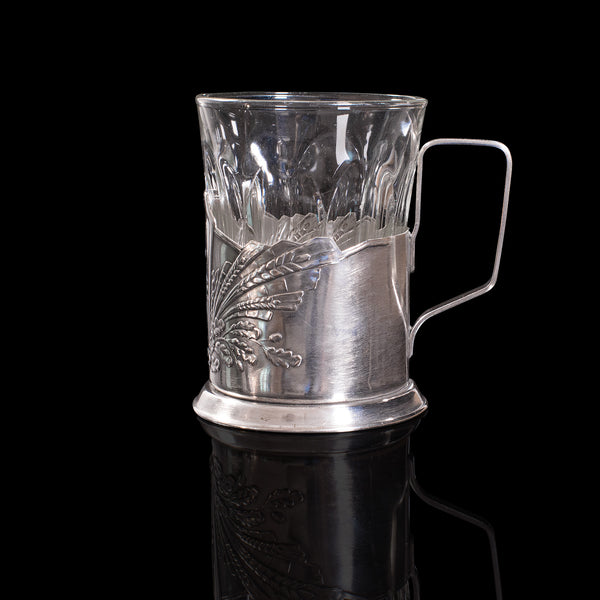 Pair Of, Vintage Podstakannik Cups, Russian, Silver Plate, USSR, Sputnik, 1950