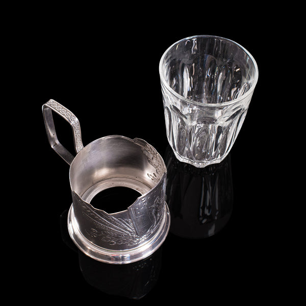 Pair Of, Vintage Podstakannik Cups, Russian, Silver Plate, USSR, Sputnik, 1950