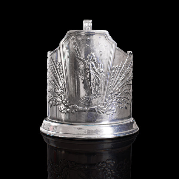 Pair Of, Vintage Podstakannik Cups, Russian, Silver Plate, USSR, Sputnik, 1950
