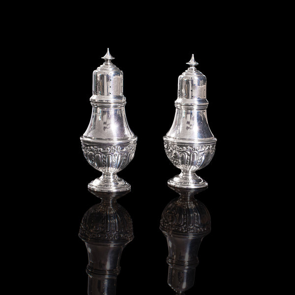Antique Decorative Condiment Set, English, Silver, Hallmarked, Edwardian, 1909