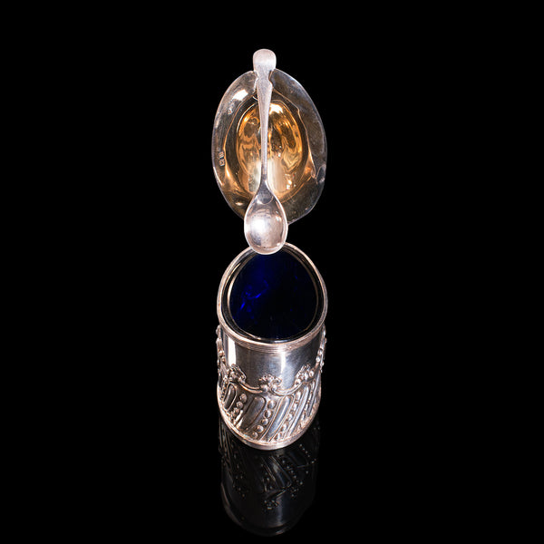 Antique Decorative Condiment Set, English, Silver, Hallmarked, Edwardian, 1909