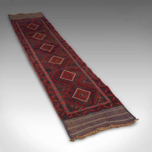 Long 8' 9" Vintage Meshwari Runner, Persian, Wool, Kilim Hall Carpet, Rug, 1930