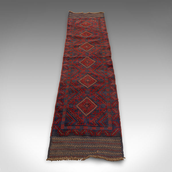 Long 8' 9" Vintage Meshwari Runner, Persian, Wool, Kilim Hall Carpet, Rug, 1930