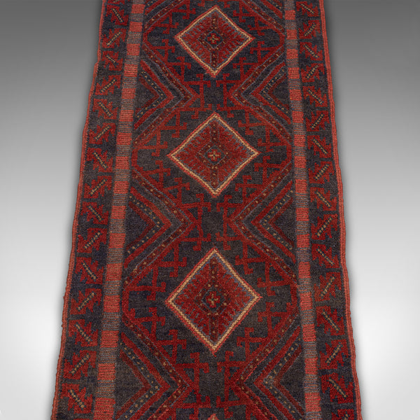 Long 8' 9" Vintage Meshwari Runner, Persian, Wool, Kilim Hall Carpet, Rug, 1930