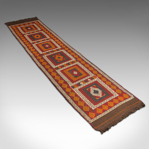 Long Vintage Suzani Kilim Runner, Caucasian, Woven, Hallway, Carpet, Circa 1980