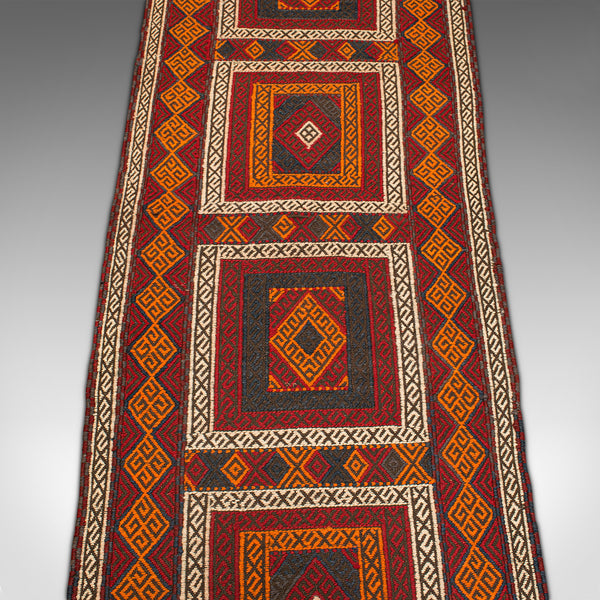 Long Vintage Suzani Kilim Runner, Caucasian, Woven, Hallway, Carpet, Circa 1980