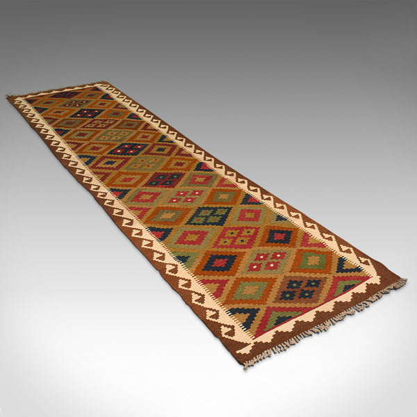 Long Vintage Maimana Kilim Runner, Caucasian, Decorative Carpet, Hallway Rug