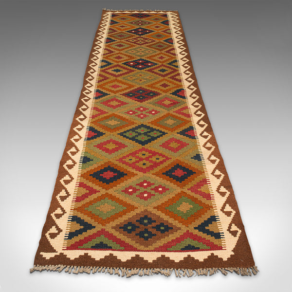 Long Vintage Maimana Kilim Runner, Caucasian, Decorative Carpet, Hallway Rug