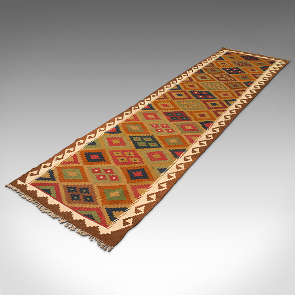 Long Vintage Maimana Kilim Runner, Caucasian, Decorative Carpet, Hallway Rug