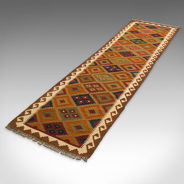 Long Vintage Maimana Kilim Runner, Caucasian, Decorative Carpet, Hallway Rug