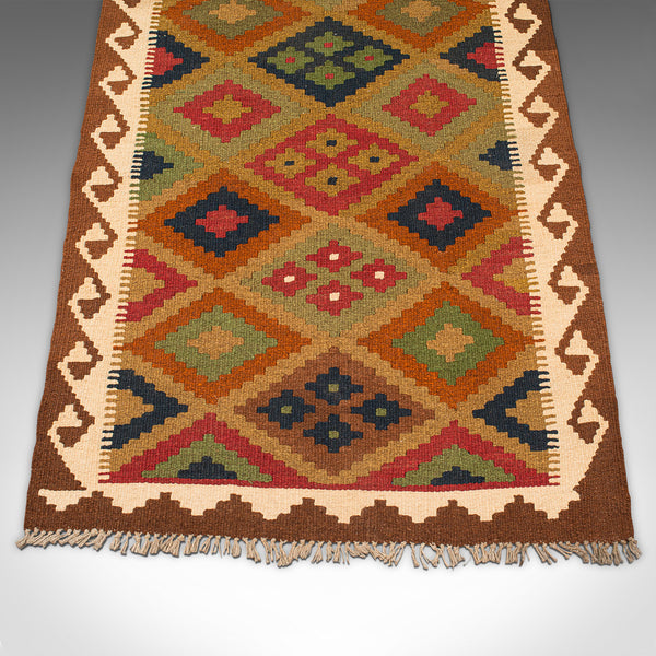 Long Vintage Maimana Kilim Runner, Caucasian, Decorative Carpet, Hallway Rug