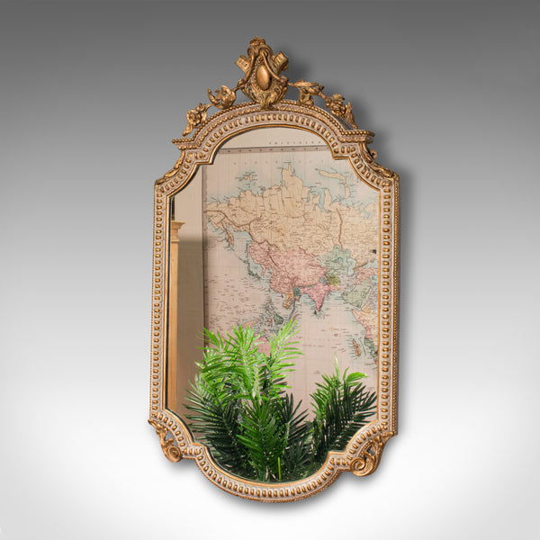 Antique Gesso Wall Mirror, Italian, Giltwood, Glass, Shield, Victorian, C.1900
