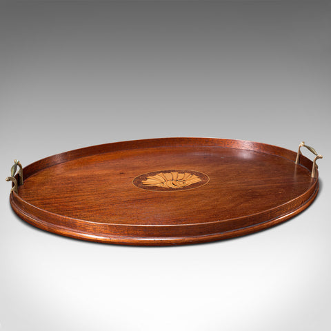 Antique Serving Tray, English, Mahogany, Brass, Boxwood Inlay, Georgian, C.1800
