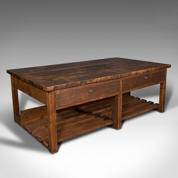 Large Antique Craftsman's Table, Pine, Kitchen Island, Retail, Bench, Victorian