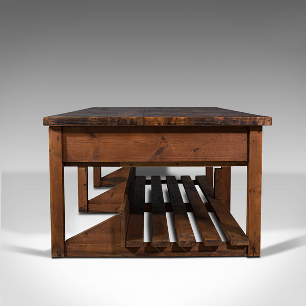 Large Antique Craftsman's Table, Pine, Kitchen Island, Retail, Bench, Victorian