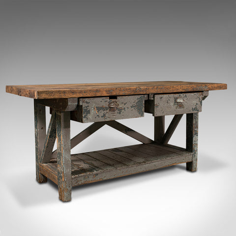 Large Antique Silversmith's Bench, English, Pine, Craftsman's Table, Victorian