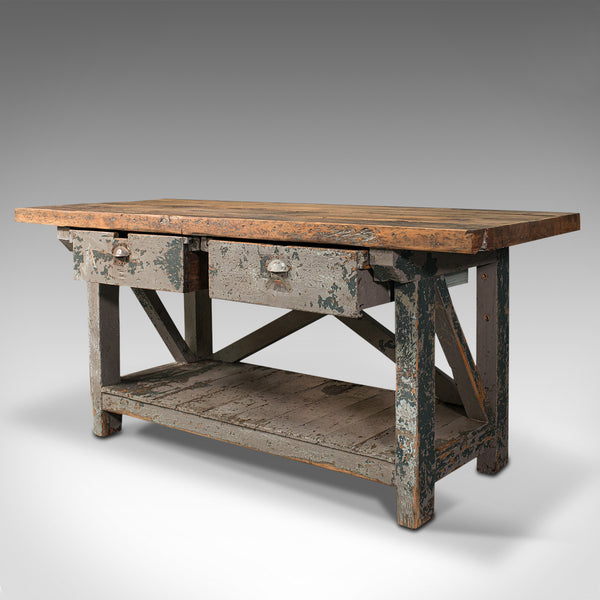 Large Antique Silversmith's Bench, English, Pine, Craftsman's Table, Victorian