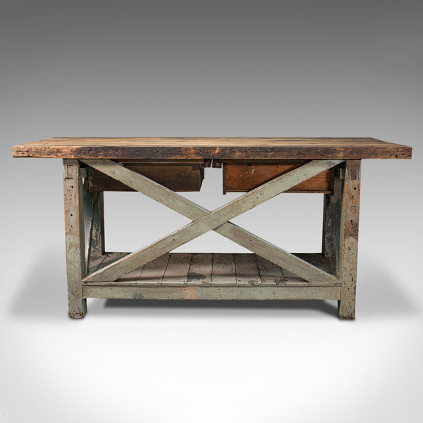 Large Antique Silversmith's Bench, English, Pine, Craftsman's Table, Victorian