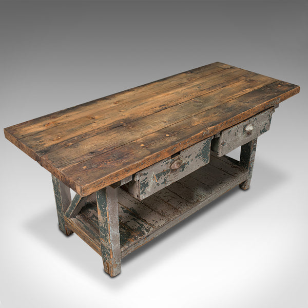 Large Antique Silversmith's Bench, English, Pine, Craftsman's Table, Victorian