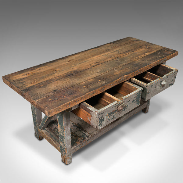 Large Antique Silversmith's Bench, English, Pine, Craftsman's Table, Victorian