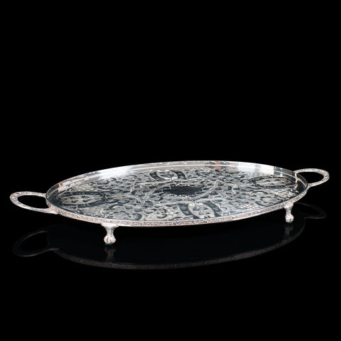 Vintage Oval Serving Tray, English, Silver Plate, Afternoon Tea, Viners, C.1950