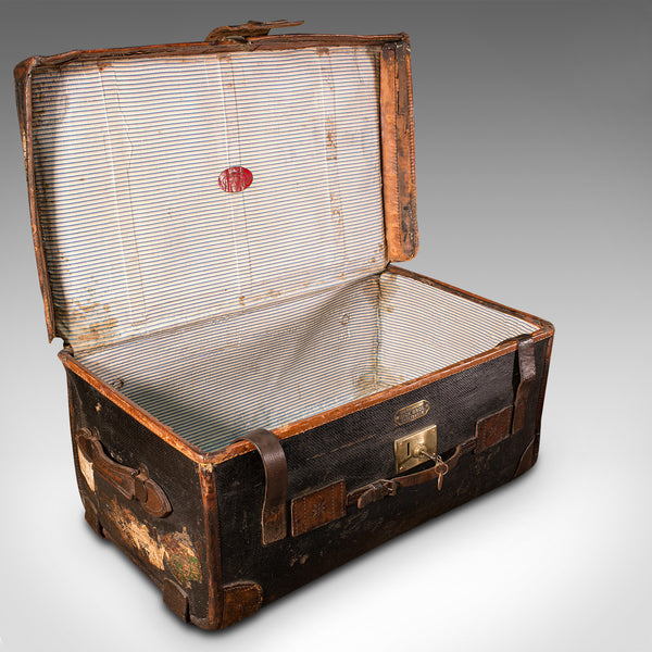 Vintage Overseas Voyage Trunk, English, Leather, Travel Case, Luggage, C.1930
