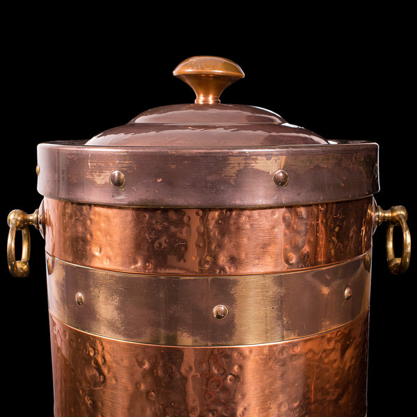 Antique Fireside Bin, English, Copper, Brass, Decorative, Scuttle, Edwardian