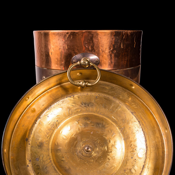 Antique Fireside Bin, English, Copper, Brass, Decorative, Scuttle, Edwardian