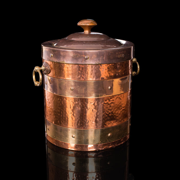 Antique Fireside Bin, English, Copper, Brass, Decorative, Scuttle, Edwardian