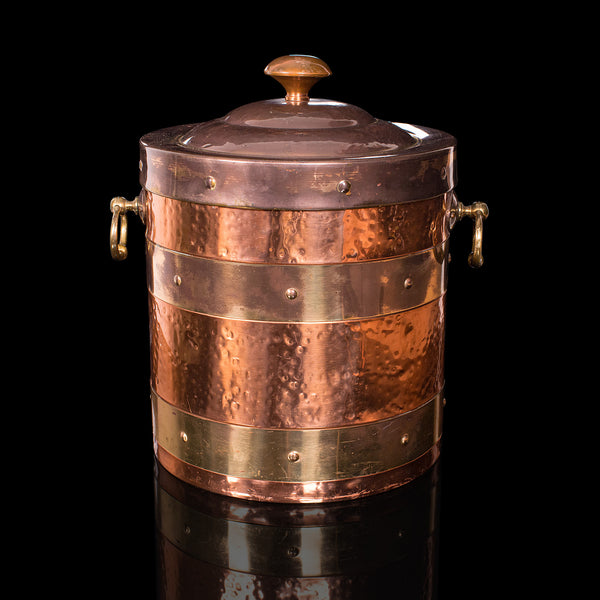 Antique Fireside Bin, English, Copper, Brass, Decorative, Scuttle, Edwardian