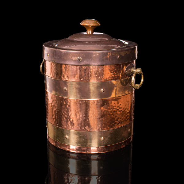 Antique Fireside Bin, English, Copper, Brass, Decorative, Scuttle, Edwardian