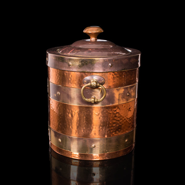 Antique Fireside Bin, English, Copper, Brass, Decorative, Scuttle, Edwardian