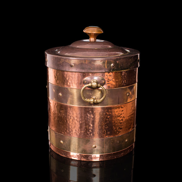 Antique Fireside Bin, English, Copper, Brass, Decorative, Scuttle, Edwardian