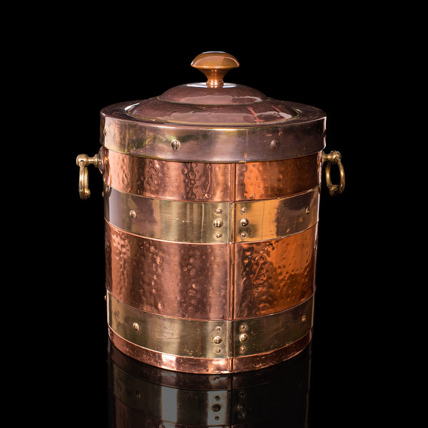 Antique Fireside Bin, English, Copper, Brass, Decorative, Scuttle, Edwardian