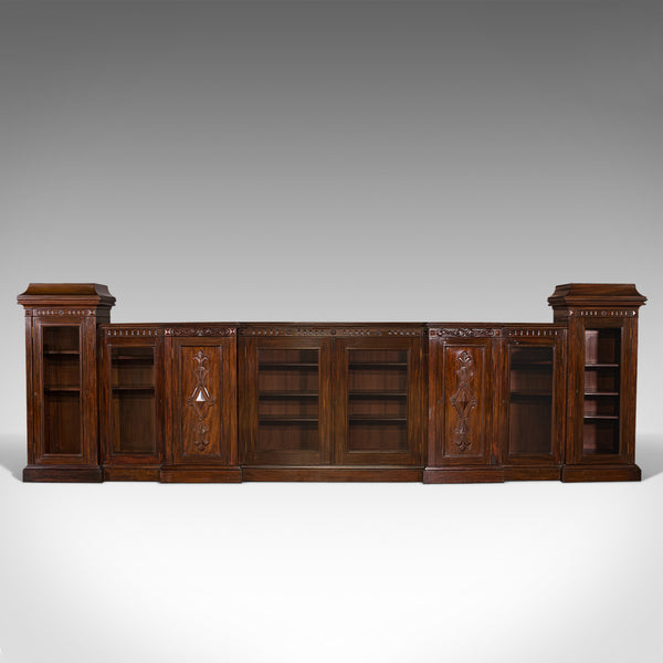 Huge, 15' Long Antique Glazed Bookcase, English, Mahogany, Victorian, Circa 1880