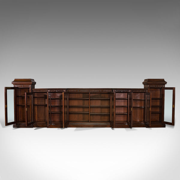 Huge, 15' Long Antique Glazed Bookcase, English, Mahogany, Victorian, Circa 1880
