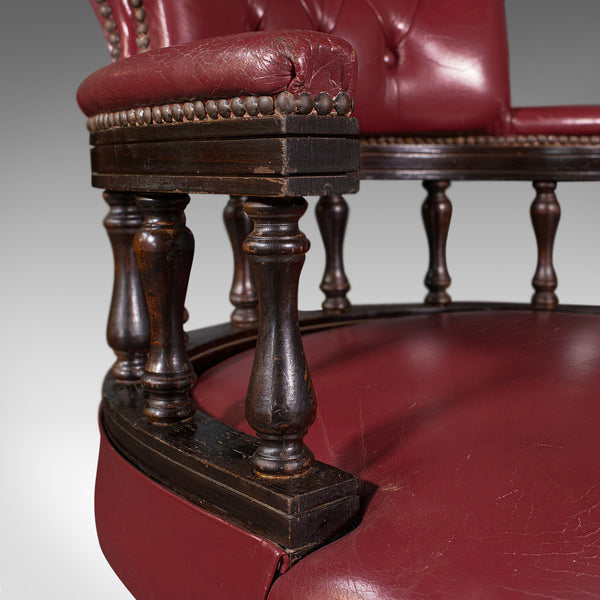 Vintage Captain's Chair, English, Leather, Desk, Victorian Revival, Circa 1960
