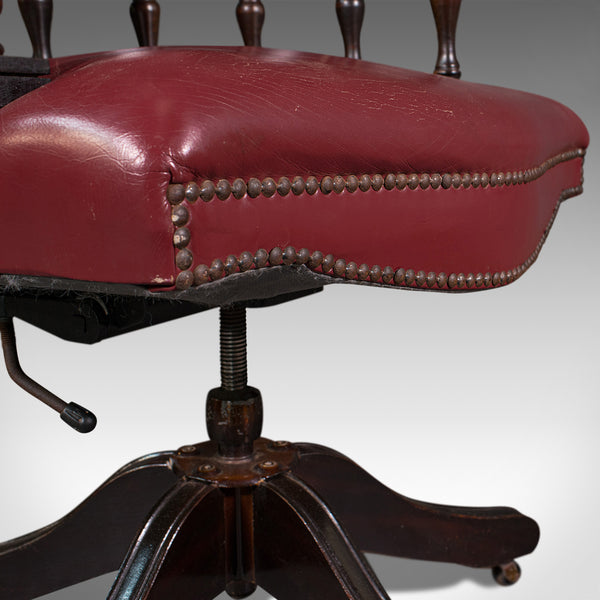 Vintage Captain's Chair, English, Leather, Desk, Victorian Revival, Circa 1960