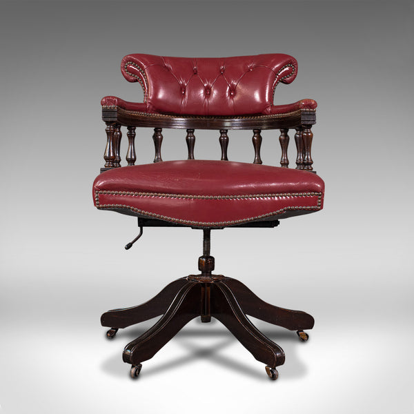 Vintage Captain's Chair, English, Leather, Desk, Victorian Revival, Circa 1960