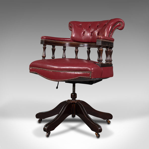 Vintage Captain's Chair, English, Leather, Desk, Victorian Revival, Circa 1960