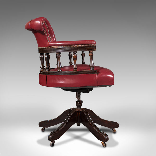 Vintage Captain's Chair, English, Leather, Desk, Victorian Revival, Circa 1960