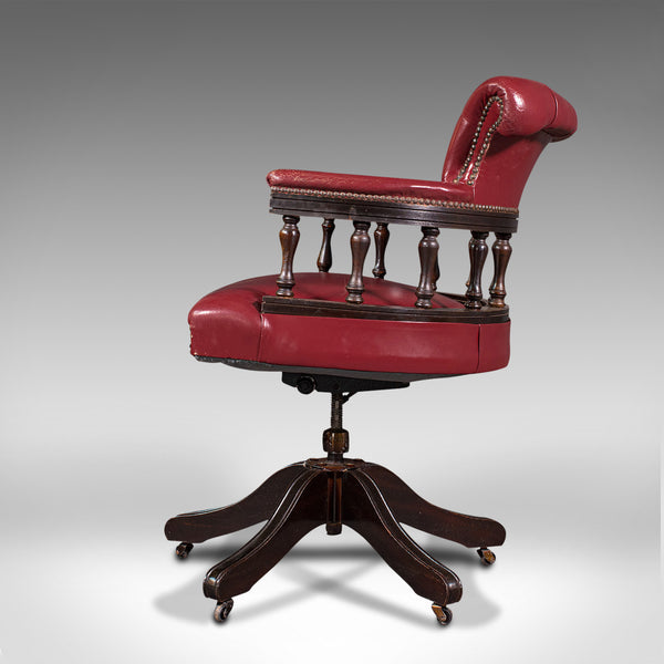 Vintage Captain's Chair, English, Leather, Desk, Victorian Revival, Circa 1960