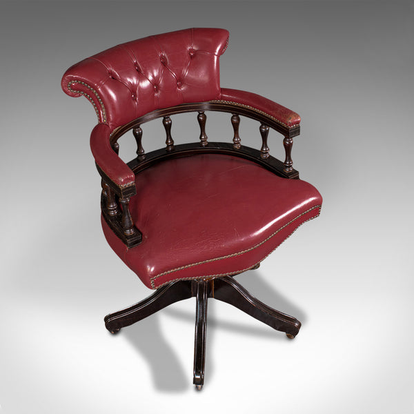 Vintage Captain's Chair, English, Leather, Desk, Victorian Revival, Circa 1960
