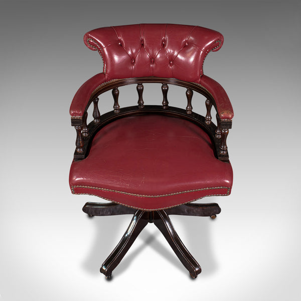 Vintage Captain's Chair, English, Leather, Desk, Victorian Revival, Circa 1960