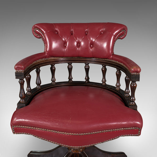 Vintage Captain's Chair, English, Leather, Desk, Victorian Revival, Circa 1960