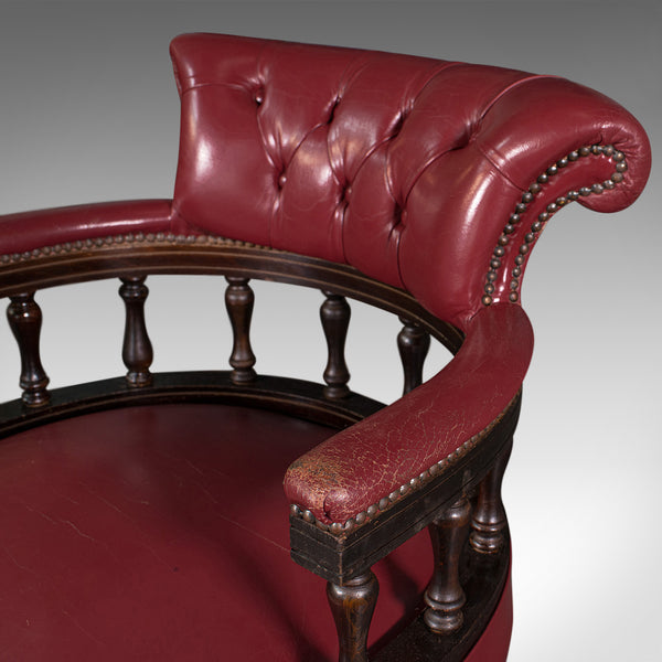 Vintage Captain's Chair, English, Leather, Desk, Victorian Revival, Circa 1960