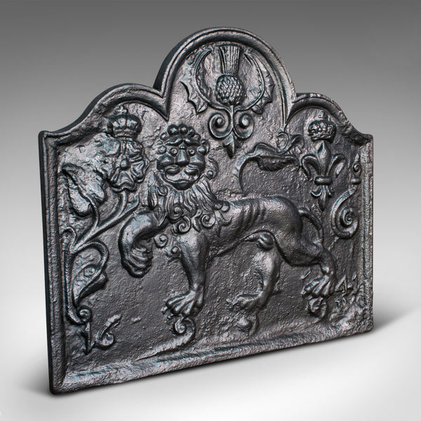 Antique Fire Back, English, Cast Iron, Decorative, Fireplace, Victorian, C.1900